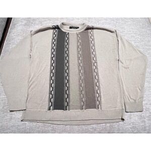 Vintage Protege Collection Sweater XL Beige Brown Geometric Knit Made in USA 90s